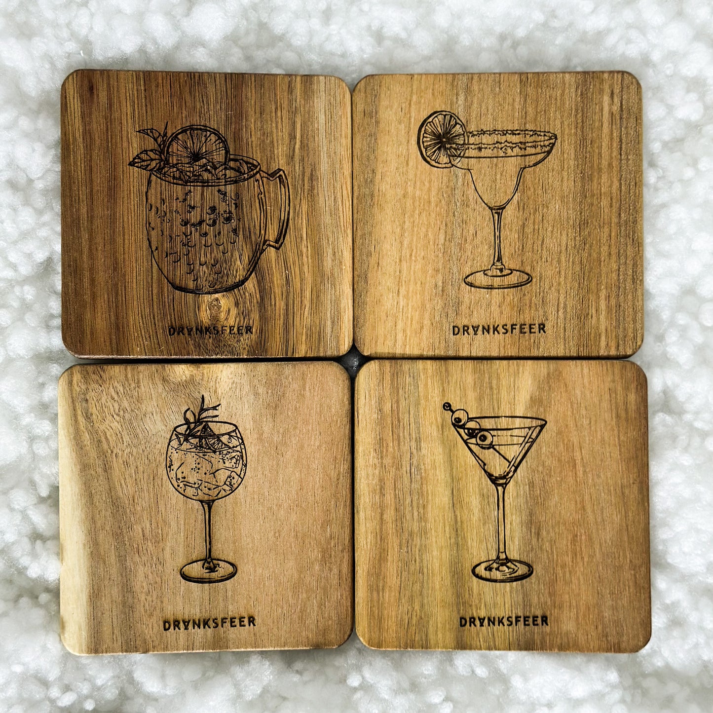 Luxe onderzetters bundel met cocktails erop gegrafeerd naar keuze, inclusief cadeauverpakking Ideaal als cadeau of verwenmoment!