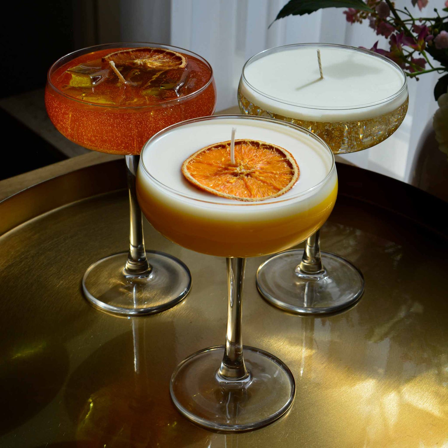 Cocktailkaars Pornstar Martini roze, sojawas kaars in martiniglas. Decoratie en kaarsen in huis.
