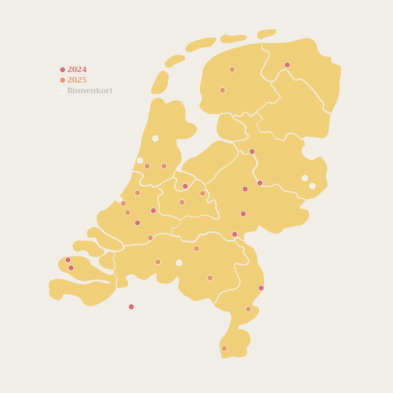 Kaart met bezochte horeca cocktail hotspots in Nederland