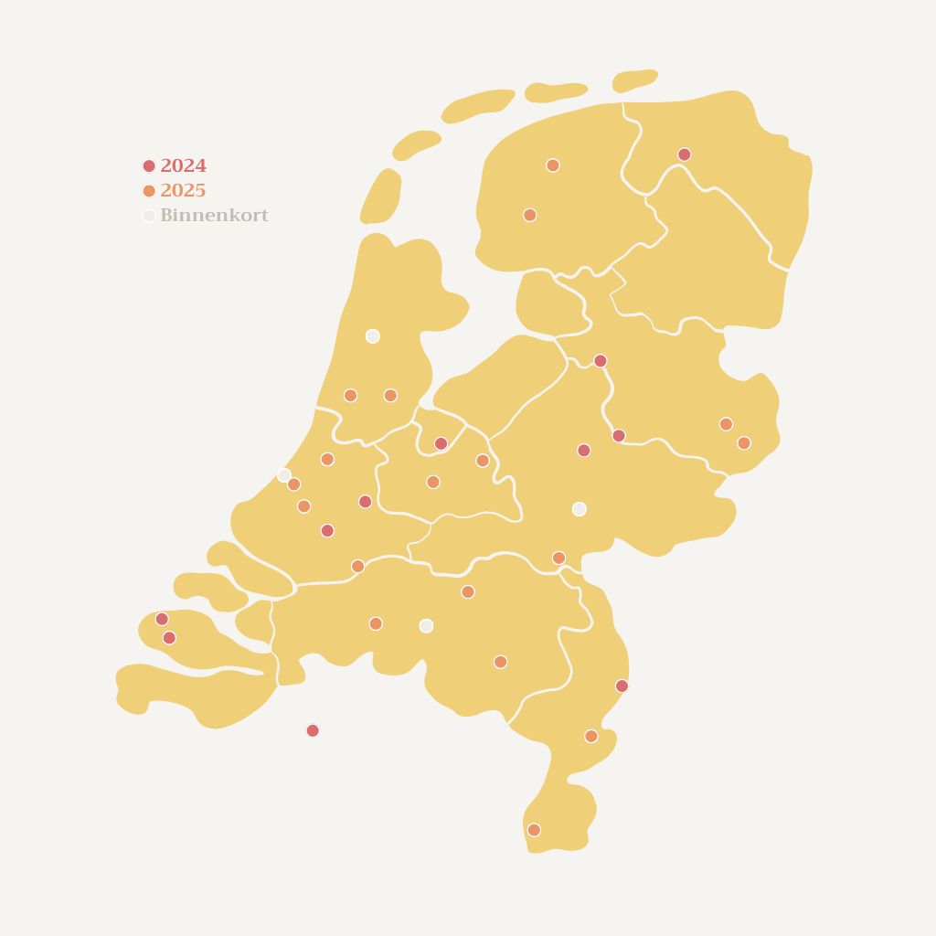 Kaart met bezochte horeca cocktail hotspots in Nederland